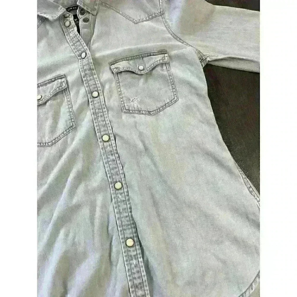 American Eagle Womens Pearl Snap Western Slim Fit Denim Button Up Sz XXS - Picture 5 of 8
